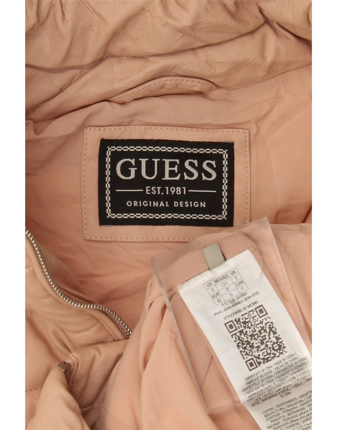 GUESS Veste matelassée à capuche pour femme UK 6 XS Rose Polyuréthane