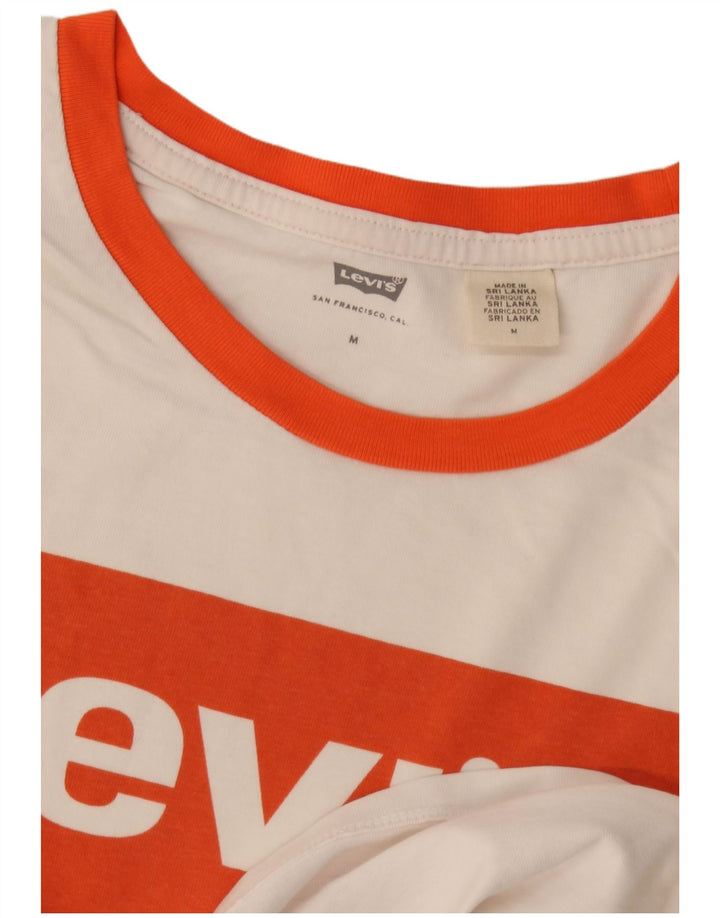 Levi's T-Shirt Crop Graphic Femme UK 14 Blanc Moyen