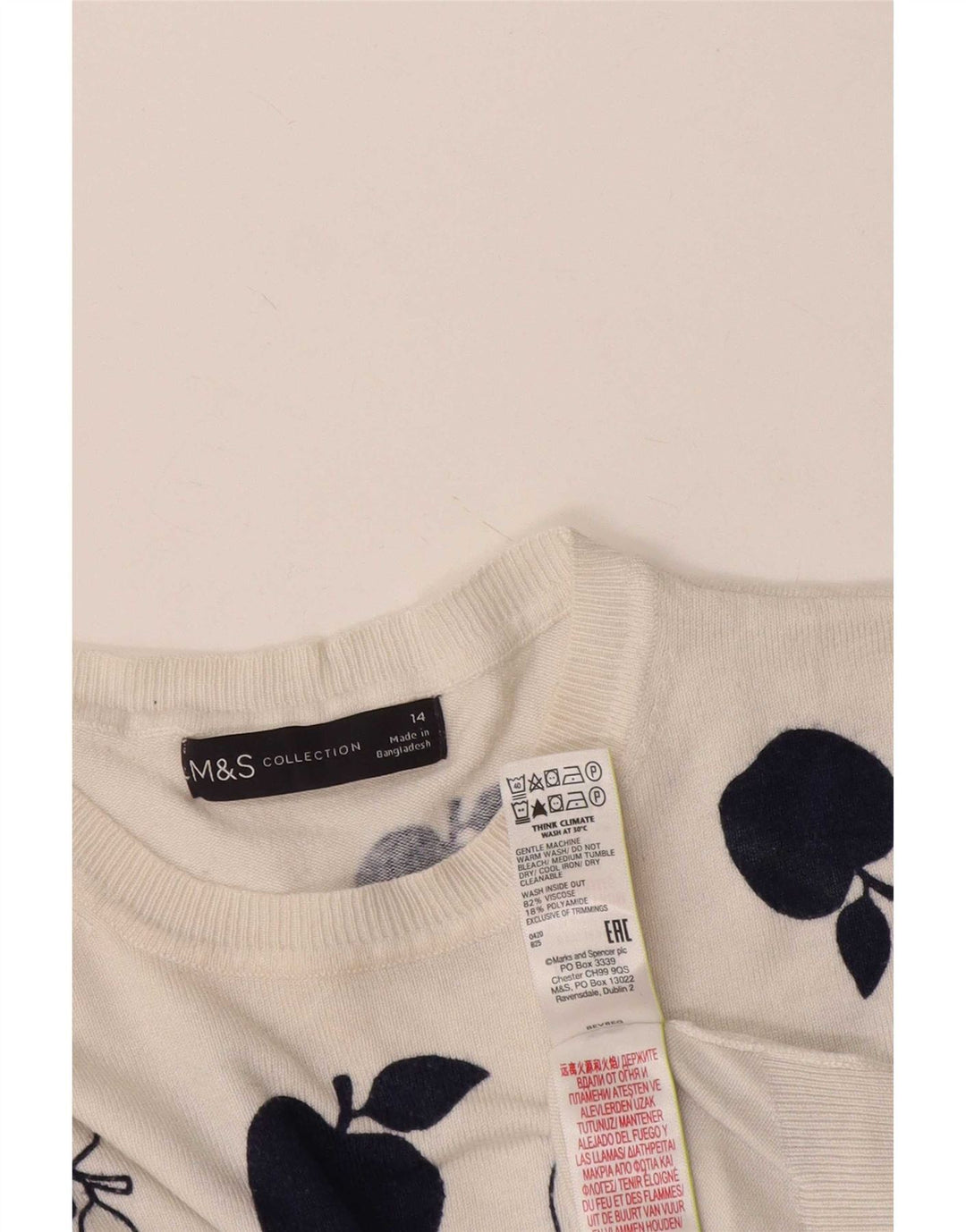 Marks & Spencer Pull graphique à col rond pour femme UK 14 Large Blanc
