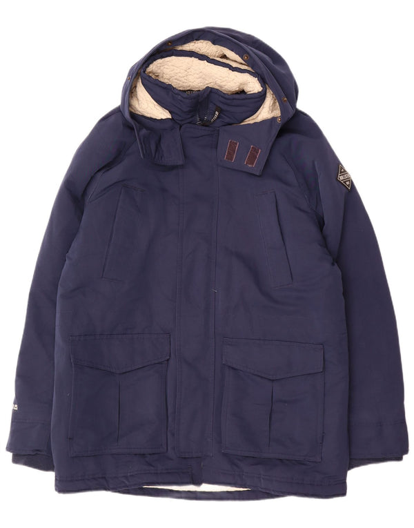 Hollister Veste coupe-vent à capuche Sherpa pour hommes UK 40 Large Bleu Polyester