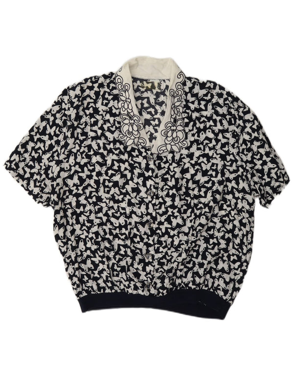 vintage Womens Blouse Top UK 16 Grand Papillon Colorblock Noir