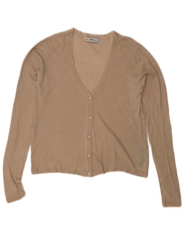 Zara Womens Crop Cardigan Top UK 10 Petite Viscose Beige