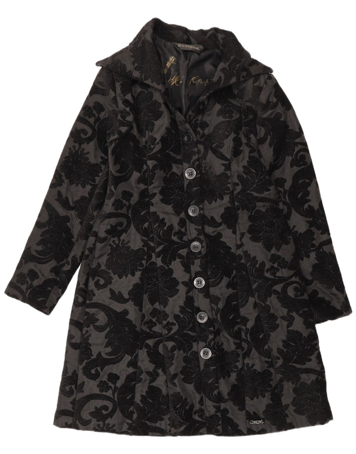 Desigual Manteau coupe classique pour femme EU 42 Grand Noir Floral Moderne