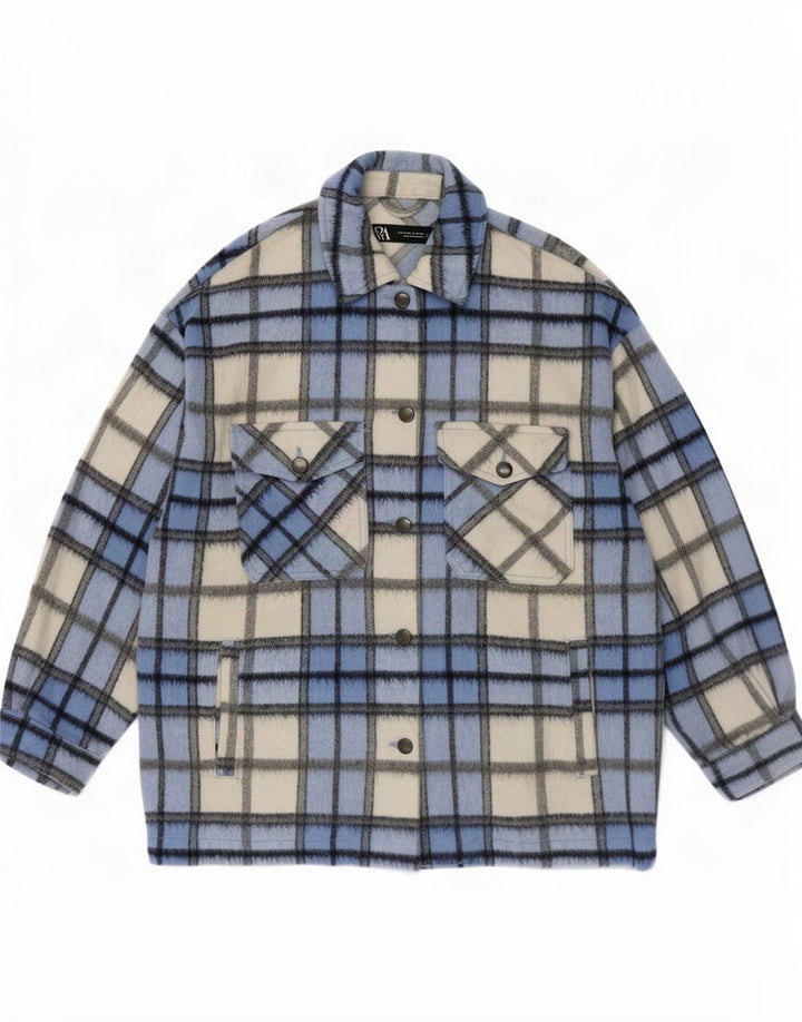 Veste Shacket surdimensionnée Zara pour femme UK 10 Small Blue Plaid