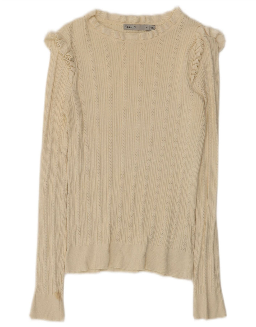 Oasis Haut à manches longues pour femme UK 12 Medium Off White Viscose
