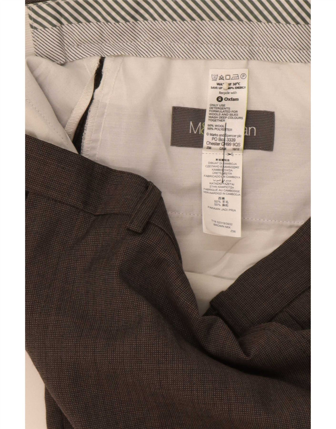Marks & Spencer Pantalon de Costume Droit Homme W36 L31 Laine Marron