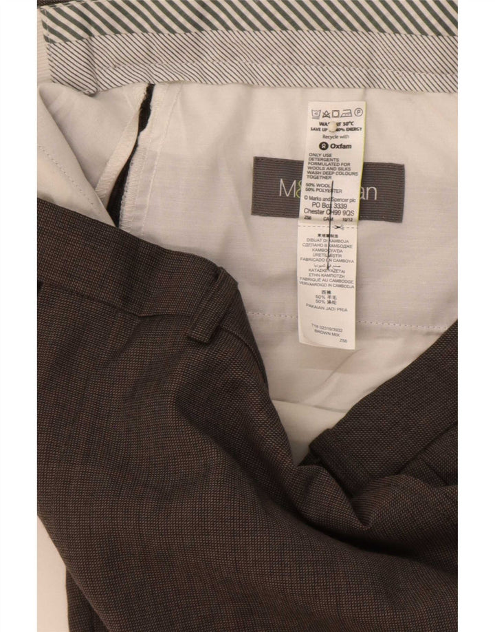 Marks & Spencer Pantalon de Costume Droit Homme W36 L31 Laine Marron