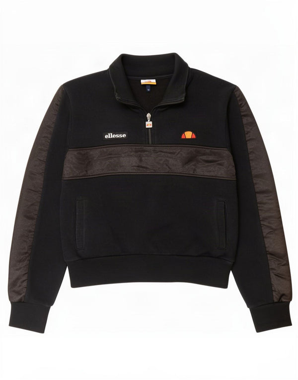 Ellesse Sweat-shirt à col zippé pour femme UK 12 Medium Black Colourblock