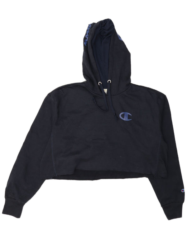 Champion Pull à capuche court graphique pour femme UK 16 Large Bleu marine Coton
