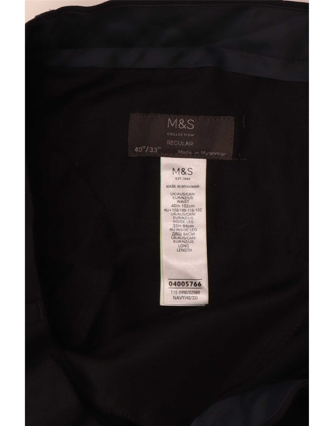 Marks & Spencer Pantalon de Costume Regular Homme W40 L33 Bleu Marine Polyester