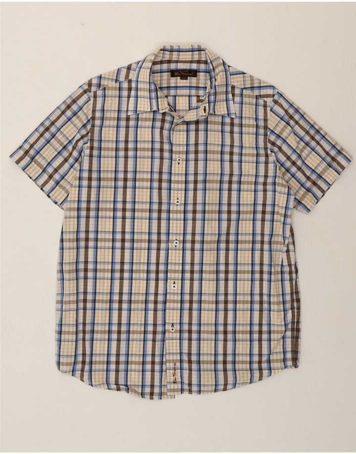 BEN SHERMAN Chemise à manches courtes pour homme en coton à grands carreaux multicolores