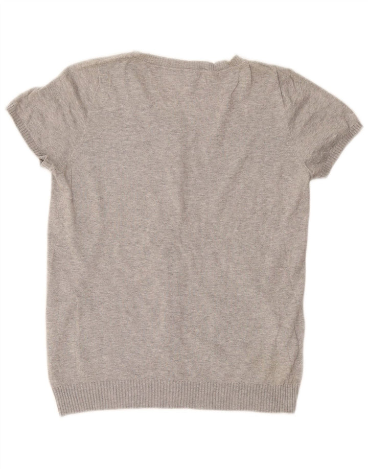 BENETTON Pull cardigan à manches courtes pour femme UK 12 Gris moyen moucheté