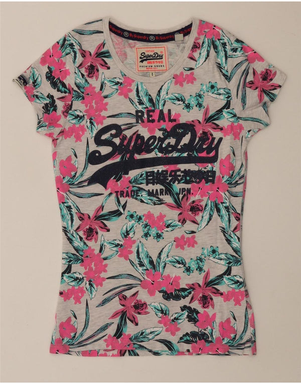 Superdry Femme T-Shirt Graphique Top UK 6 XS Coton Floral Multicolore