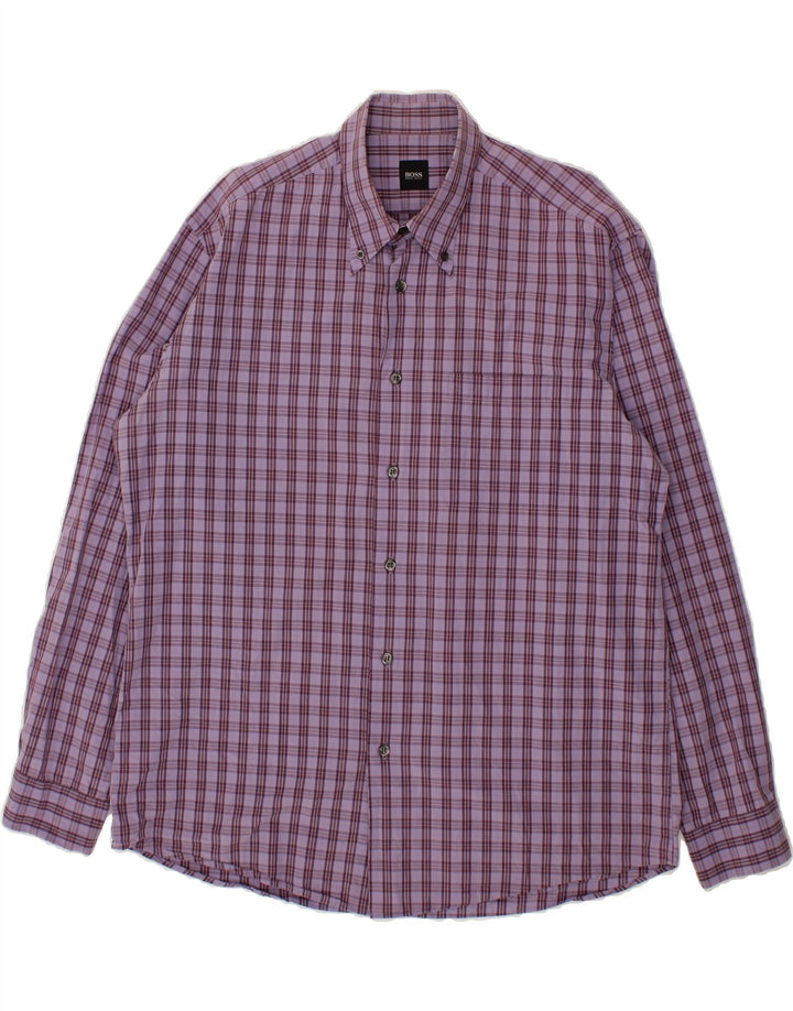 HUGO BOSS Mens Shirt Large Purple Check Vintage Hugo Boss and Second-Hand Hugo Boss from Messina Hembry 