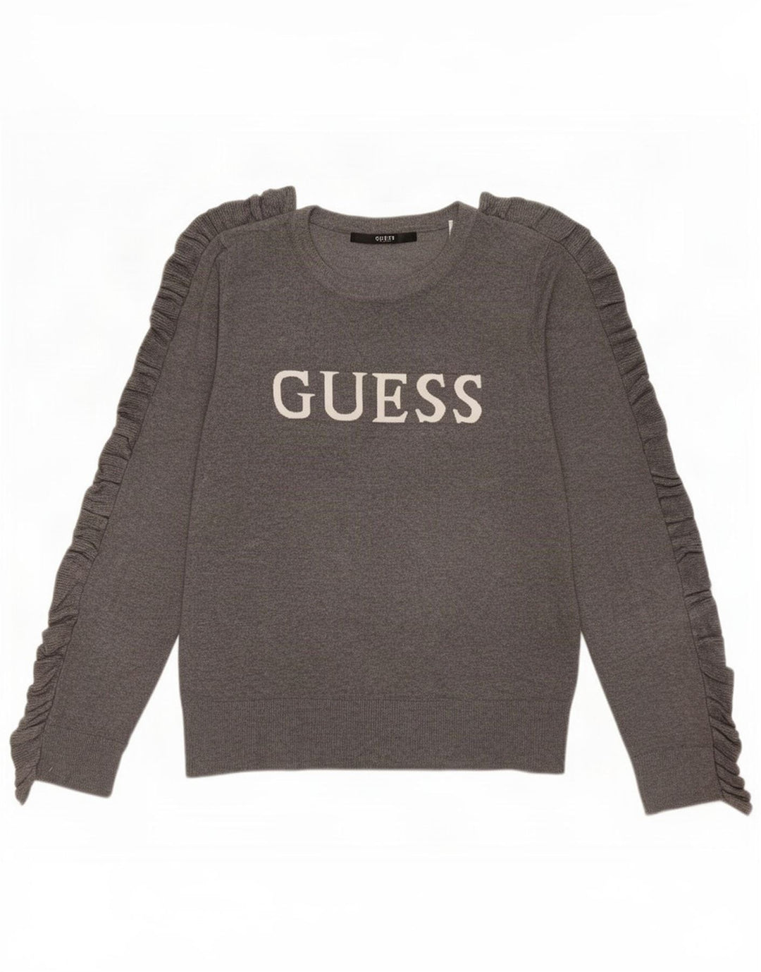 Guess Pull graphique à col rond pour femme UK 14 Gris moyen