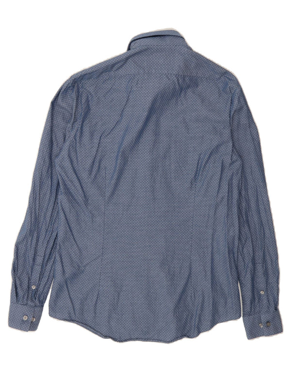 CALVIN KLEIN Mens Slim Fit Shirt Size 39 Medium Blue Spotted Cotton