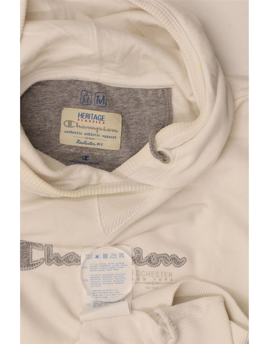 CHAMPION Pull à capuche graphique Heritage Classics pour femme UK 14 Blanc moyen