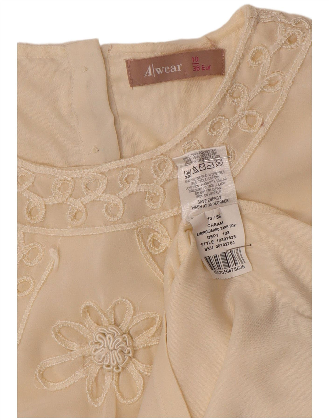 Awear Chemisier à manches longues pour femme UK 10 Petit Blanc cassé Polyester