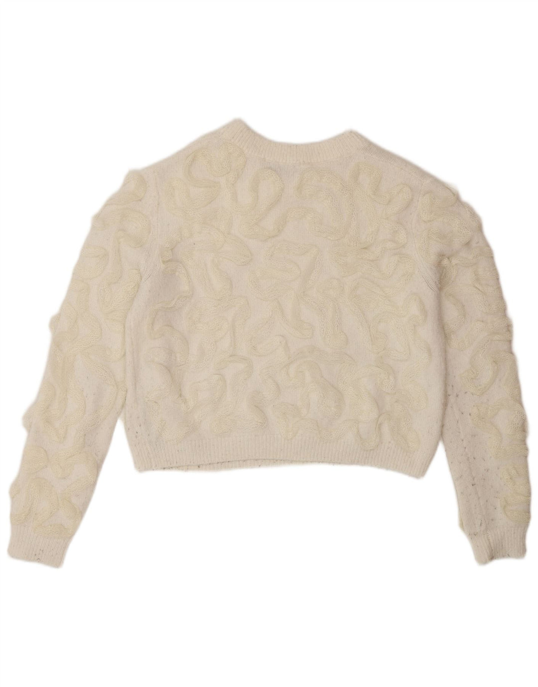 Zara Pull à col rond à motif abstrait pour femme UK 10 Small Blanc cassé