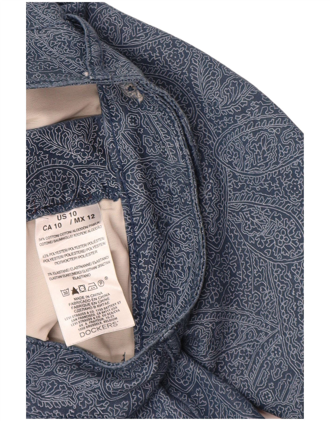 DOCKERS Pantalon Capri Femme US 10 Large W30 L20 Bleu Marine Paisley