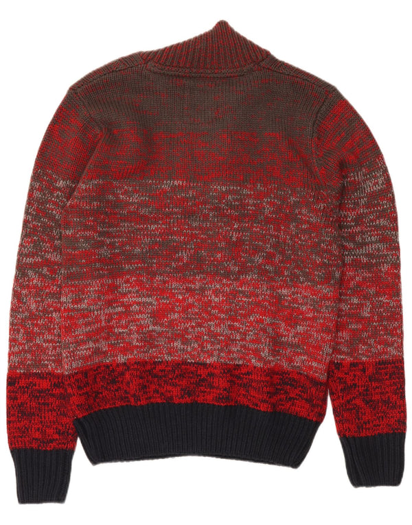 VINTAGE Pull col boutonné pour femme UK 18 XL Colorblock rouge