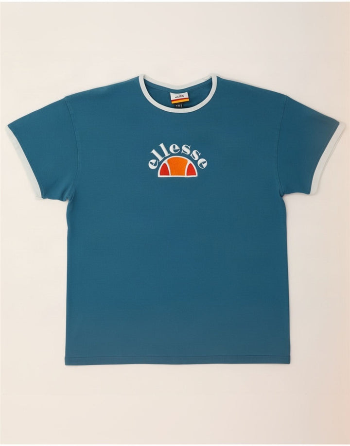 Ellesse T-shirt graphique pour femme UK 12 Bleu moyen Coton