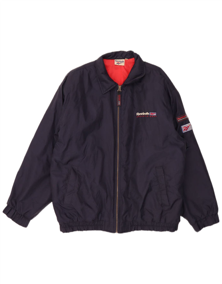 Reebok Veste Bomber Graphique Homme UK 42 XL Bleu Marine Nylon