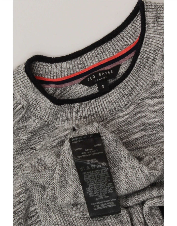 Ted Baker Pull ras du cou pour homme Taille 3 Gris moyen Lin moucheté