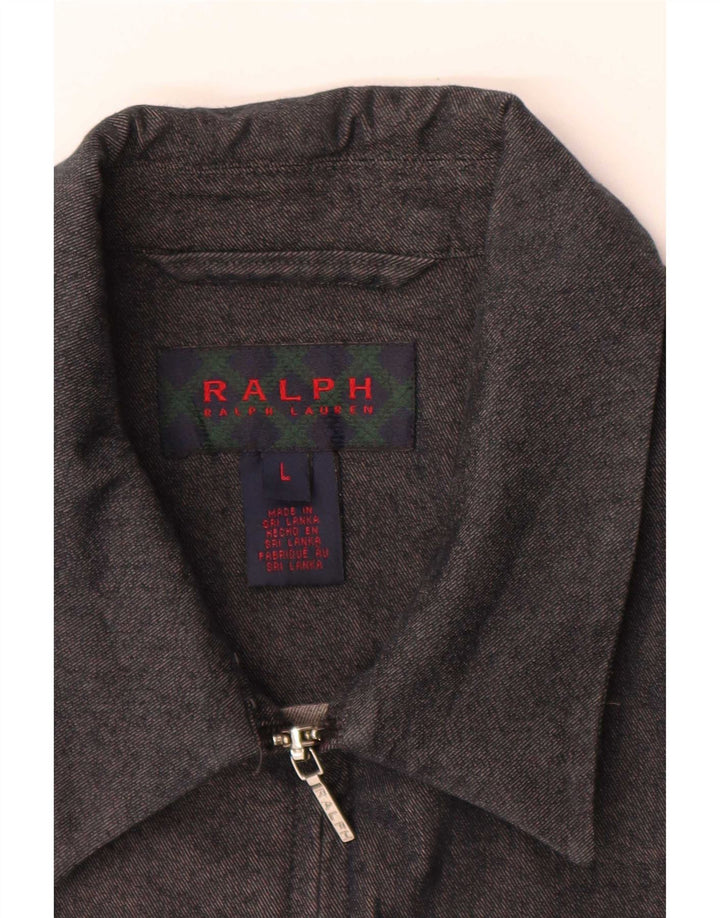 Ralph Lauren Veste Bomber Femme UK 14 Grand Coton Gris