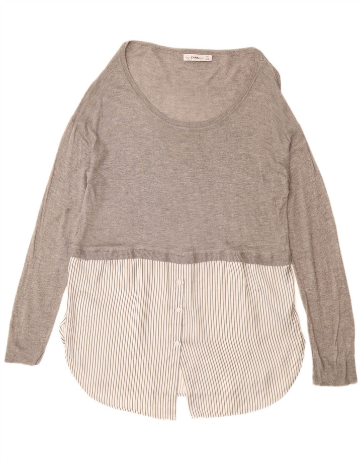 ZARA Pull long à col bateau pour femme UK 14 Gris moyen Viscose