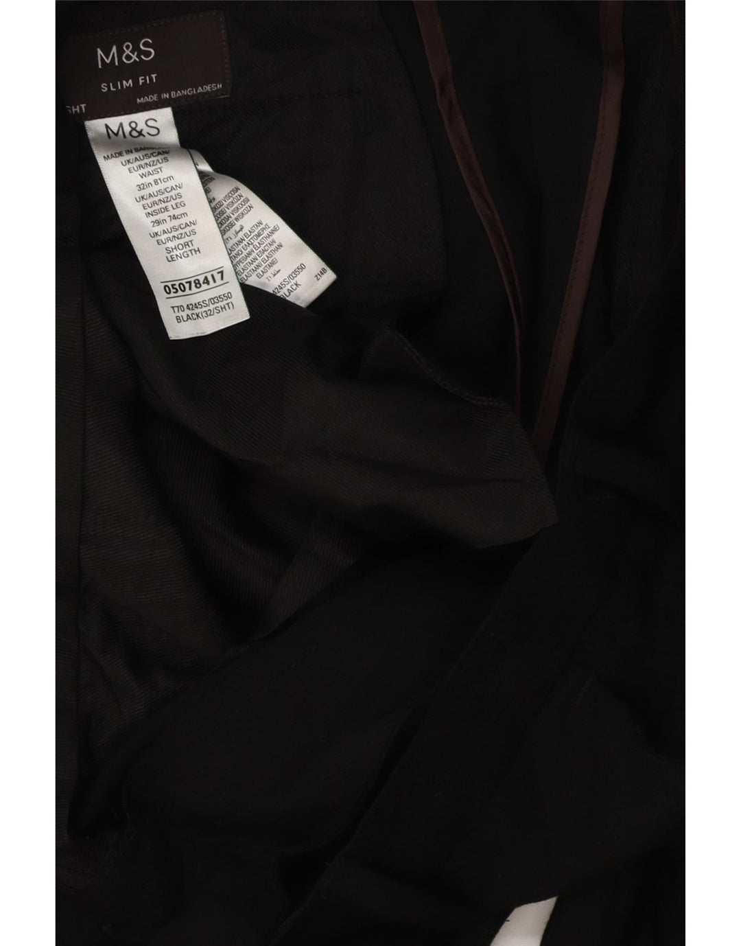 MARKS & SPENCER Pantalon Chino Coupe Slim Homme W32 L28 Noir Polyester