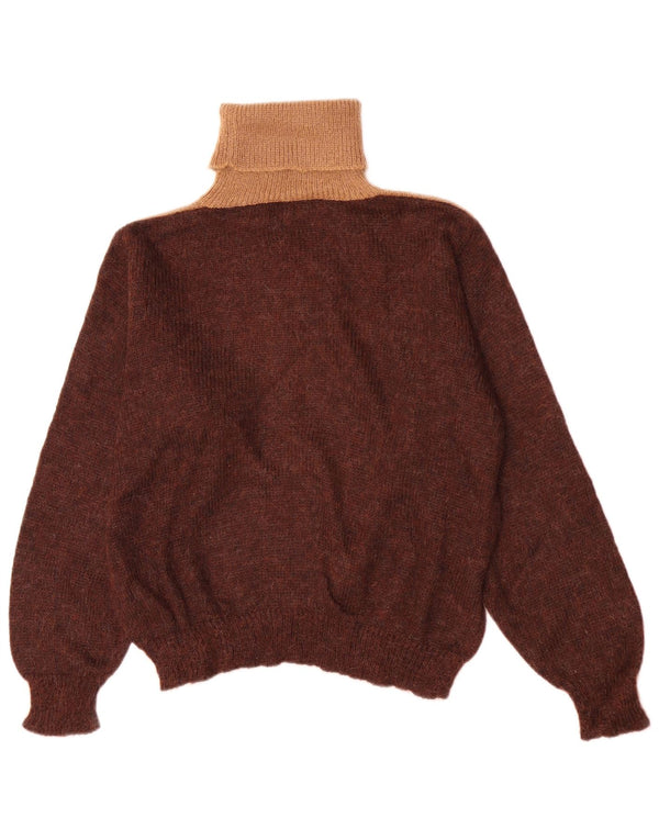 vintage Femmes Roll Neck Jumper Pull UK 16 Grand Brown Colourblock