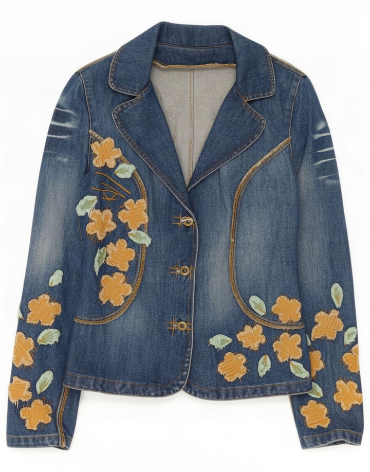 Veste en denim femme vintage EU 38 Coton floral bleu moyen