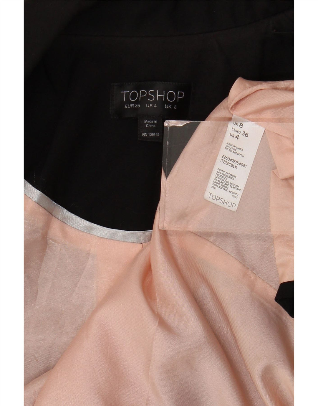 Topshop Veste Blazer Ouverte Femme UK 8 Petit Noir Polyester