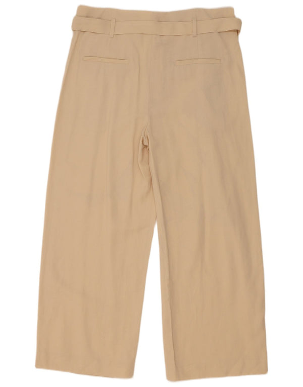 Zara Pantalon Chino Taille Haute Pour Femme Large W30 L27 Beige Polyester