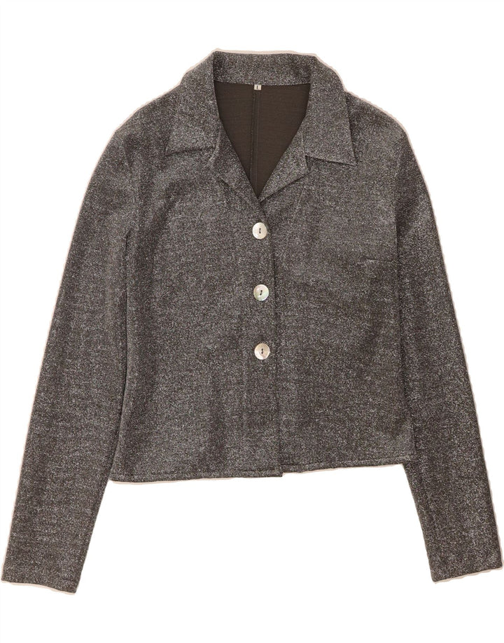 VINTAGE Womens Crop Shirt Blouse UK 14 Large Grey Polyamide Vintage Vintage and Second-Hand Vintage from Messina Hembry 