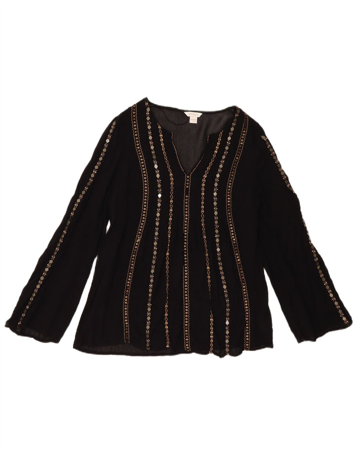 MONSOON Chemisier à manches longues pour femme UK 8 Small Noir Viscose