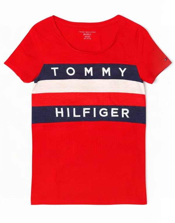 Tommy Hilfiger T-shirt graphique pour femme UK 6 XS Rouge Colourblock