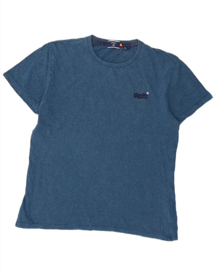 Superdry Homme T-Shirt Top Large Bleu Moucheté Coton