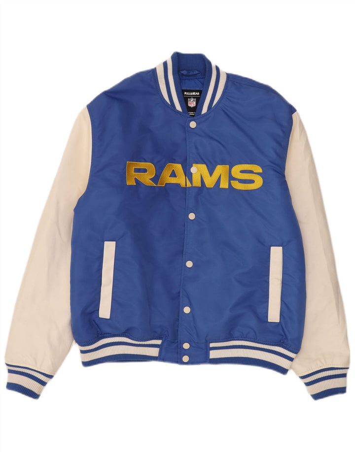 Pull & Bear Veste universitaire Los Angeles Rams pour homme UK 38 Bleu moyen Sports
