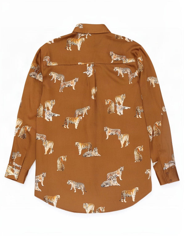 Zara Chemisier surdimensionné pour femme UK 10 Petit polyester beige imprimé animal