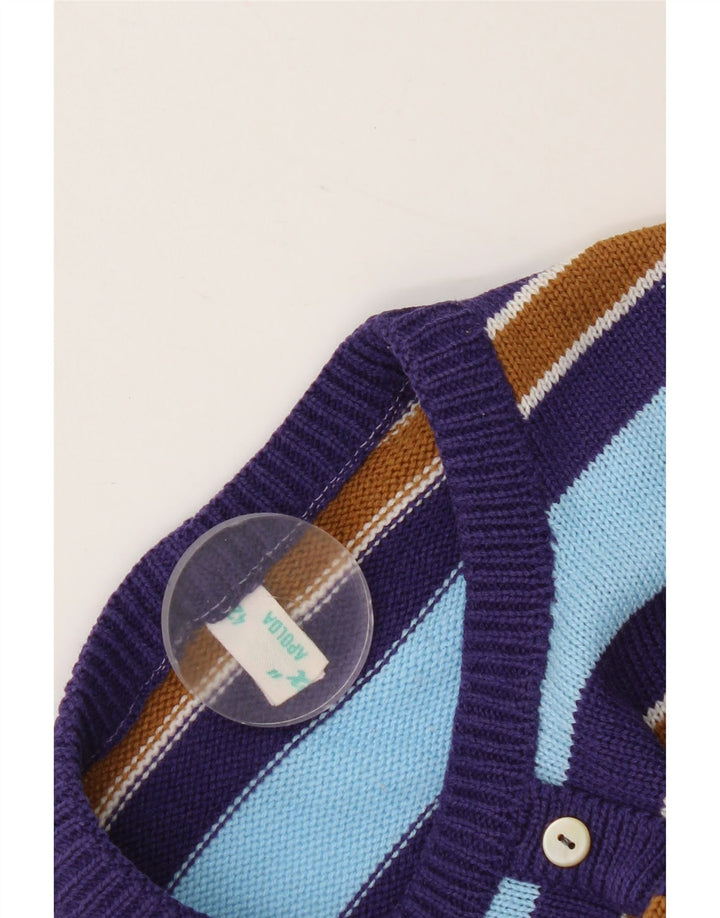 vintage Womens Crew Neck Jumper Pull IT 42 Moyen Violet Rayé