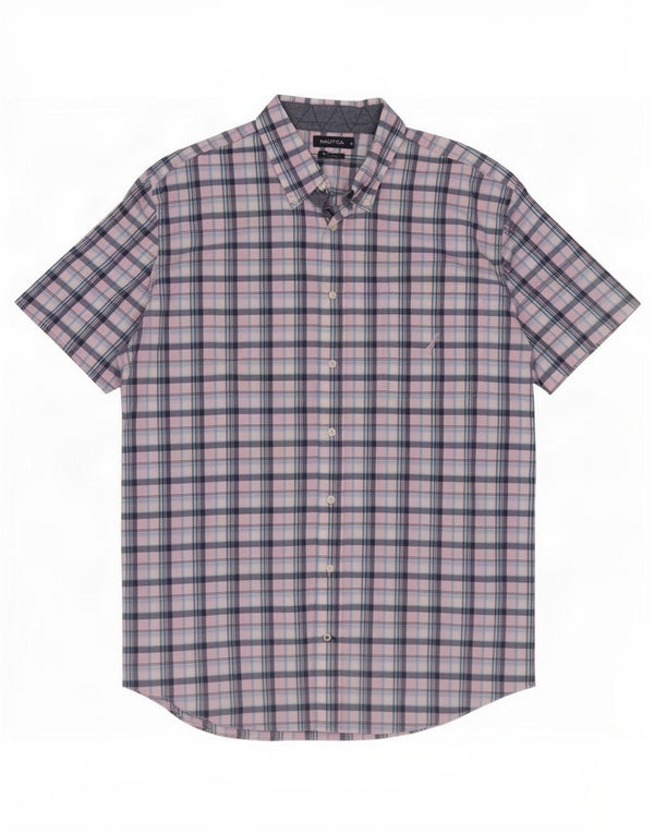 Nautica Chemise à manches courtes pour homme 2XL en coton à carreaux rose