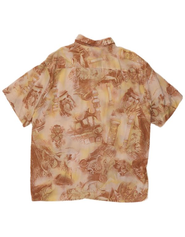 vintage Mens Abstract Pattern Chemise à manches courtes Taille 43/44 XL Marron