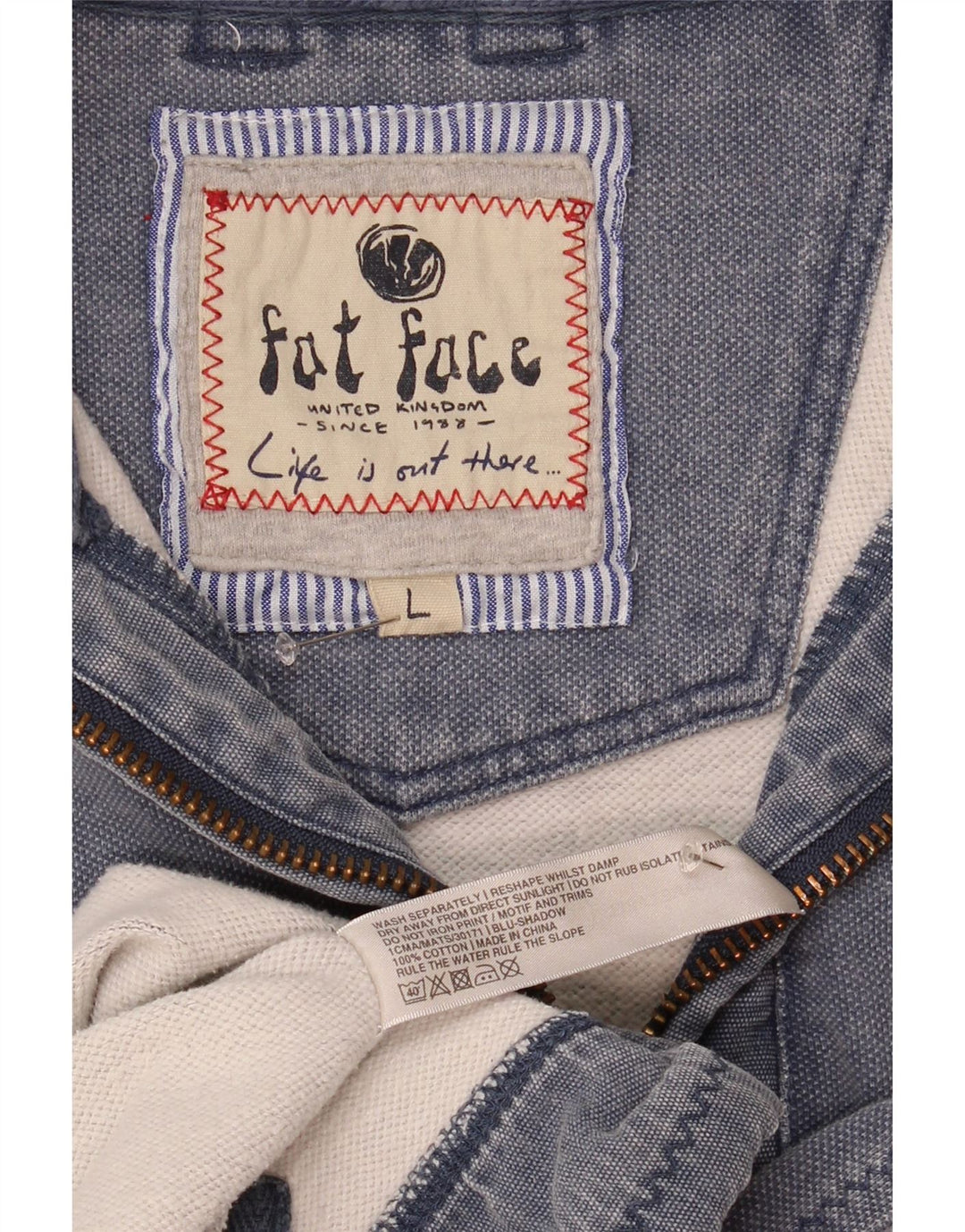 Fat Face Sweat-shirt à col zippé pour homme en coton bleu Taille L