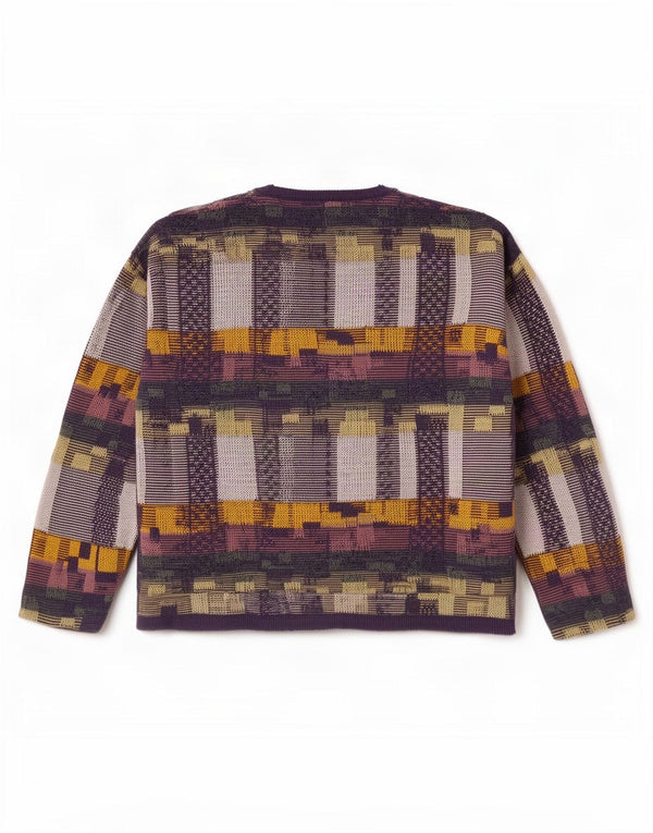 vintage Femme V-Col Jumper Pull UK 14 Moyen Violet Géométrique Coton