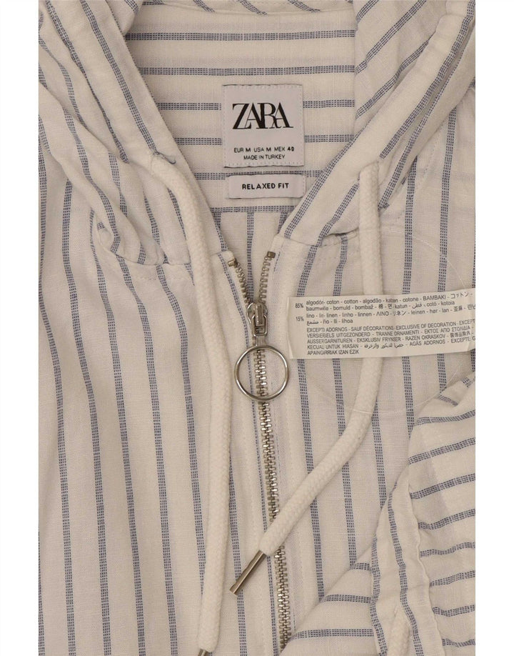 Zara Chemise à capuche coupe décontractée pour homme en coton à fines rayures bleu moyen
