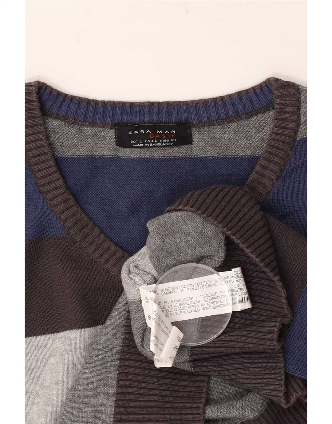 Zara Pull col V pour homme en coton rayé multicolore
