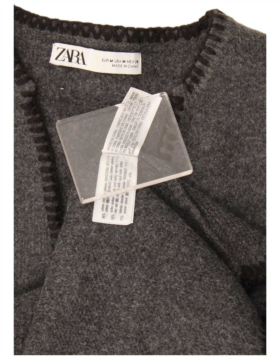 Zara Pull surdimensionné à col en V pour femme UK 14 Gris moyen Polyester
