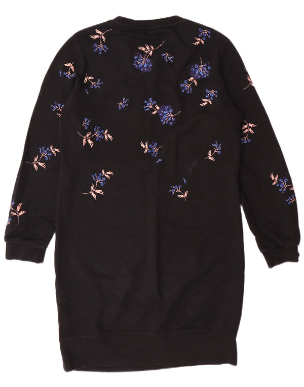 WHISTLES Robe pull sweat-shirt pour femme UK 10 Petit coton floral noir